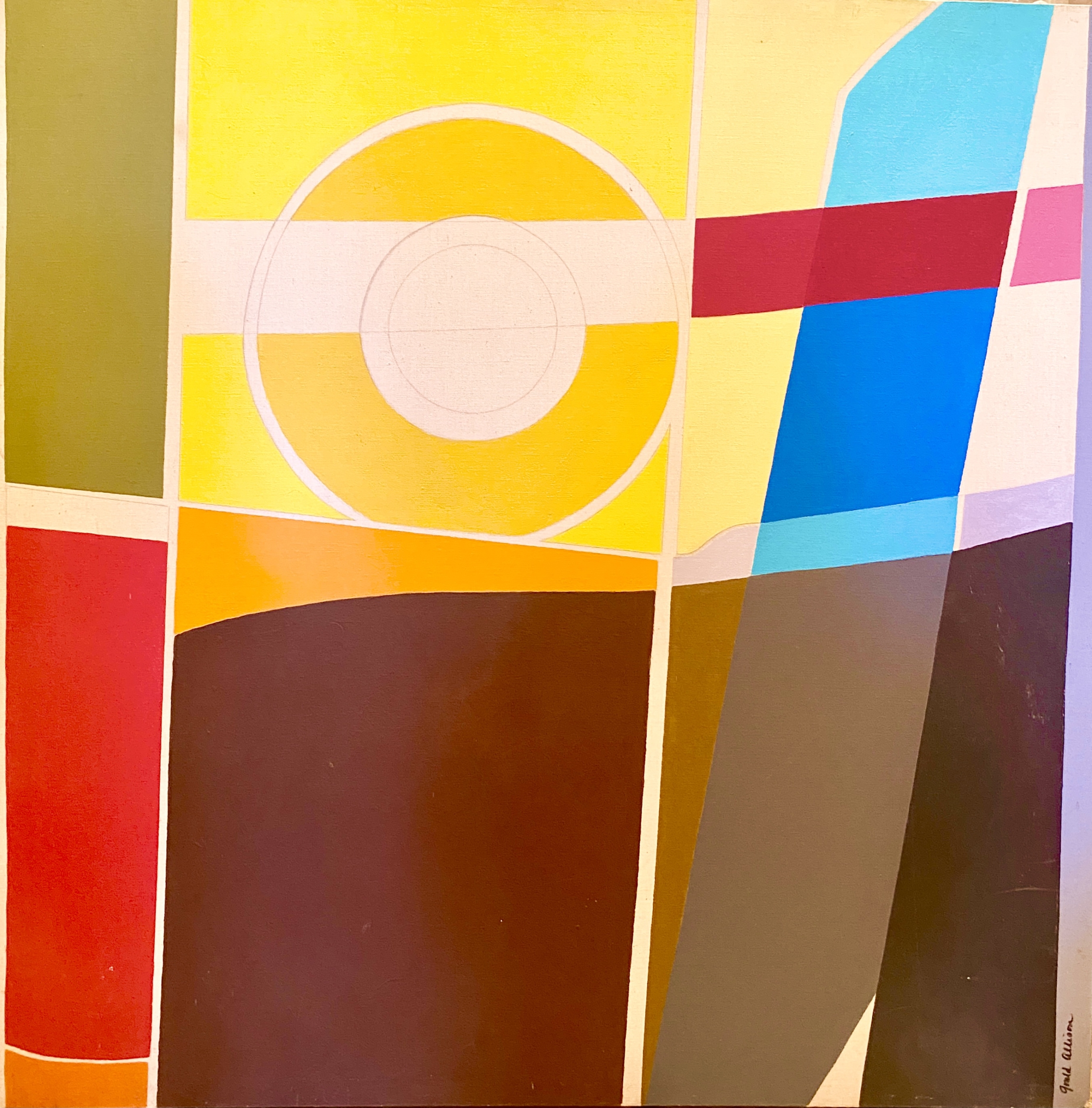 Abstract Painting by Gould Allison ( 1931 - 2015 ) titled Yellow Circle.