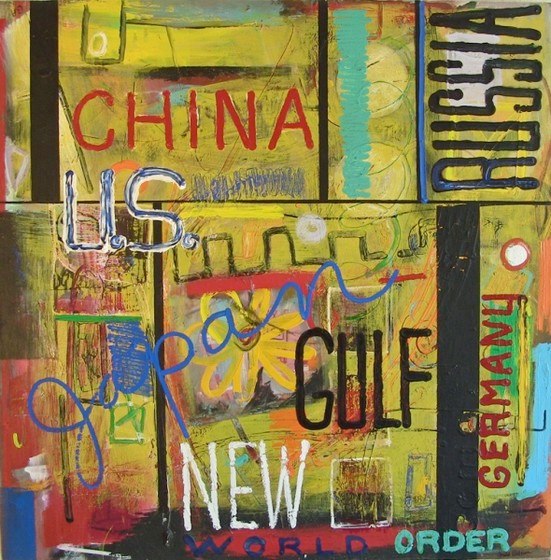 Abstract Painting by Gould Allison ( 1931 - 2015 ) titled New World Order